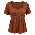 thumbnail image 6 of IMENGL Women Short Sleeve T-Shirts Basic Peplum Waist Neck | Peplum Cotton Neck Color Blouse Casual Loose Tops for Women Short Sleeve,M-XXL, 6 of 6