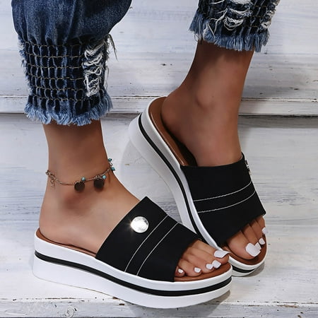 

BRISEZZS Womens Platform Sandals Fish Mouth Casual Wedges Summer Slide Sandals #489 Black