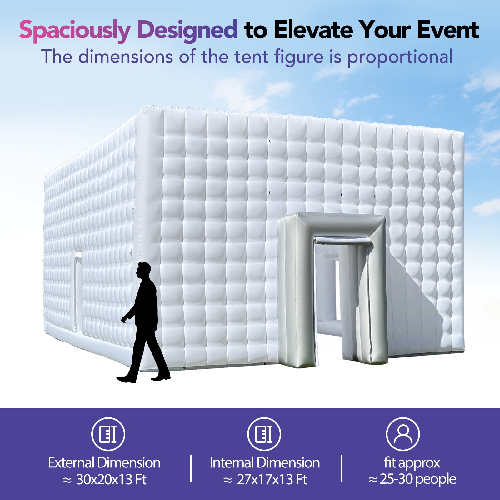 Wellcomer Giant 30'x20'x13' Inflatable Outdoor Event/Party Tent - White
