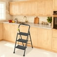 thumbnail image 3 of Jocauto 3 Step Ladder, Folding Step Stool for Adults with Anti-Slip Pedals & Cushioned Handle, Non-Slip Feet, Sturdy Steel Frame for Kitchen, Household Use, Black, 3 of 8
