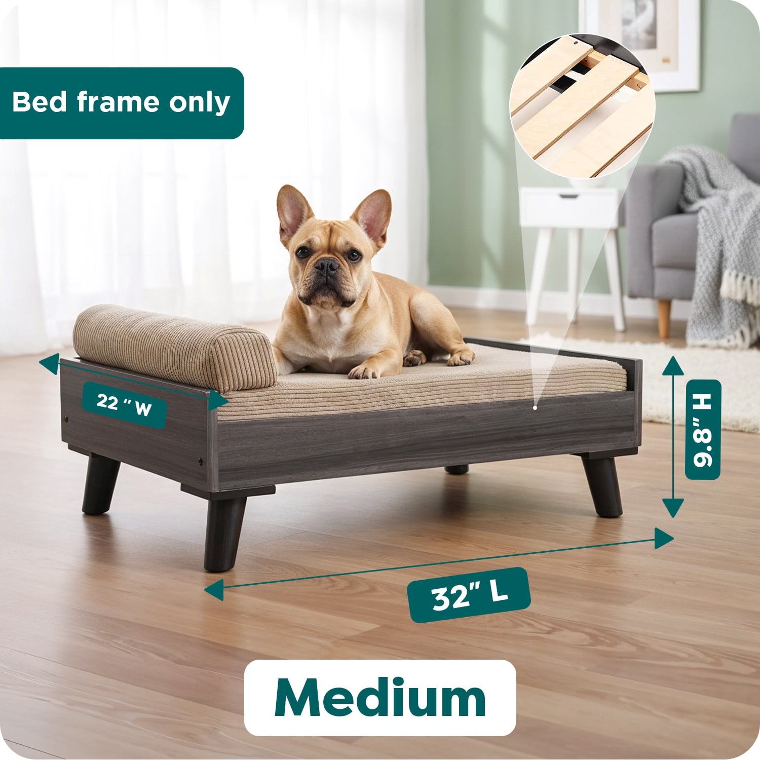 Furhaven Medium Mid-Century Modern Style Elevated Dog Bed Frame - Gray Wash, Medium Bed Frame Only Medium (Veneer) Gray Wash