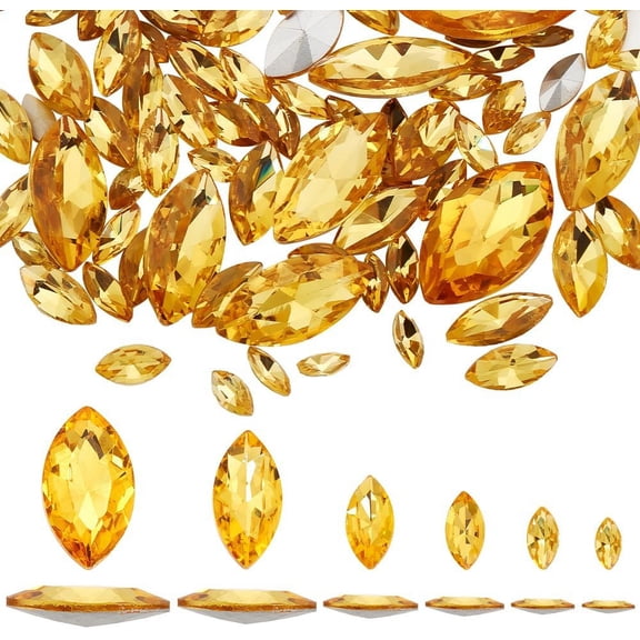 94 Pcs Pointed Back Rhinestone 6 Sizes Topaz Glass Rhinestones Gems Horse Eye Jewels Embelishments with Silver Plated Back Crystals Stones for Clothes Craft Decoration Jewelry Making