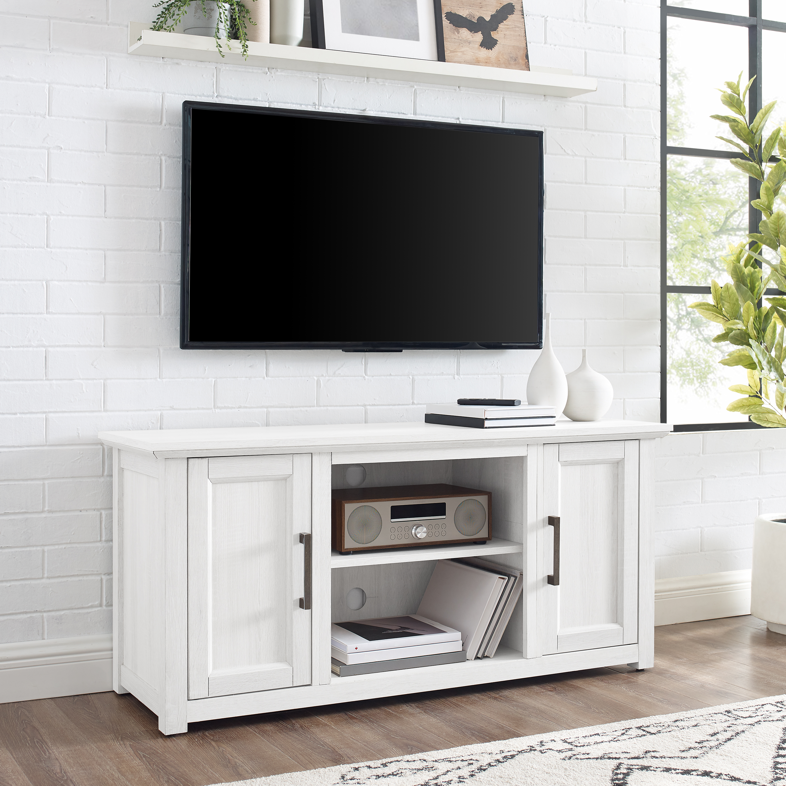 Crosley Camden 48" Rustic Low Profile TV Stand in Whitewash - image 2 of 15