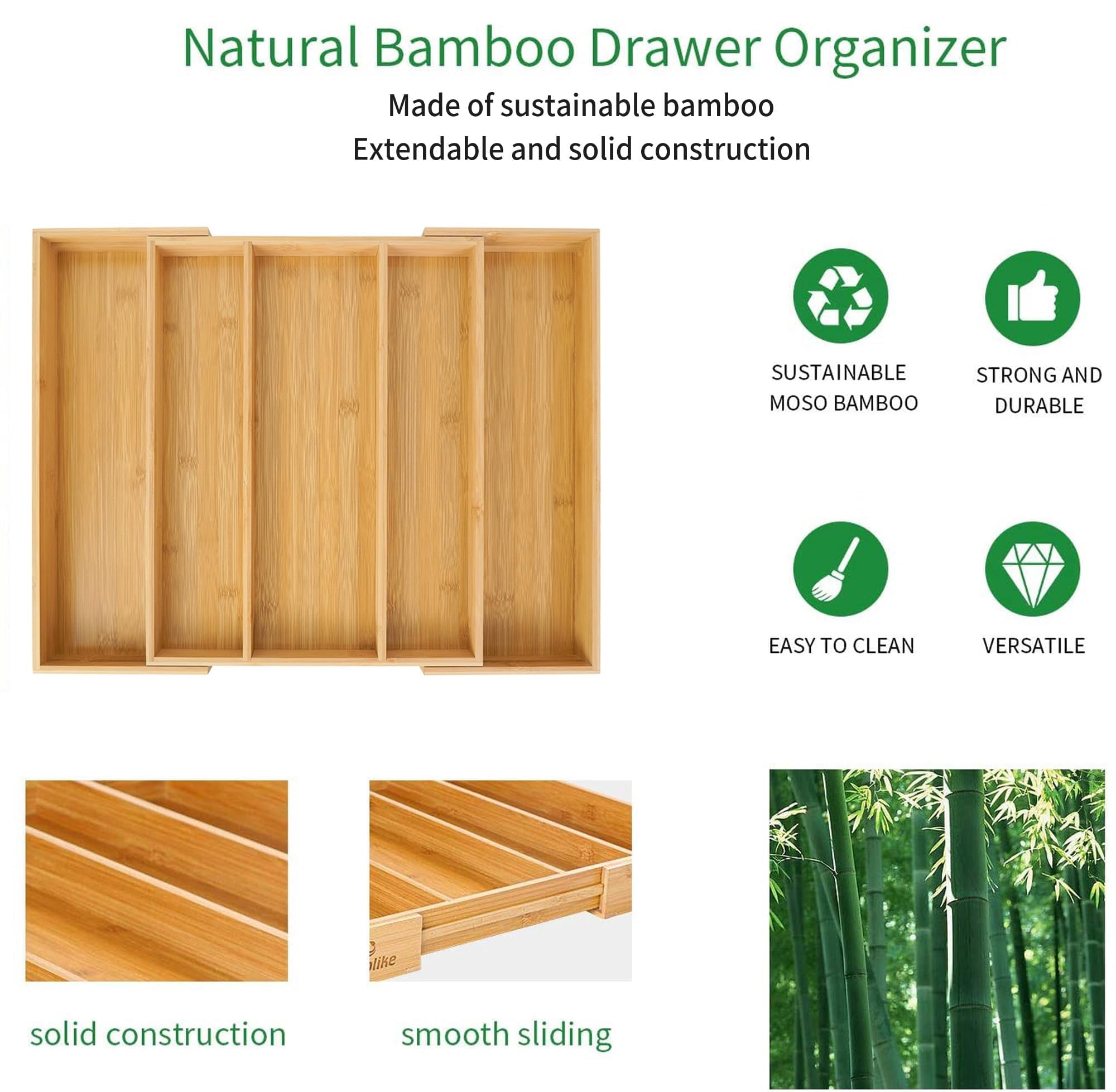 Utoplike Bamboo Kitchen Drawer Organizer Utensil Holder Cutlery Tray in Kitchen Expandable, Adjustable, Drawer Divider, For Silverware, Flatware, Knives