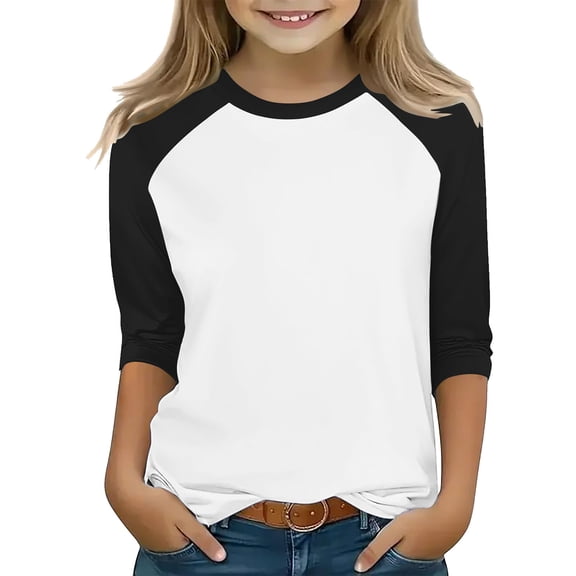 Frnrwgo Girls Tagless Top Size 3T-14 Crewneck Raglan 3/4 Sleeve Shirts Clothes Cute Pullovers Tops Black