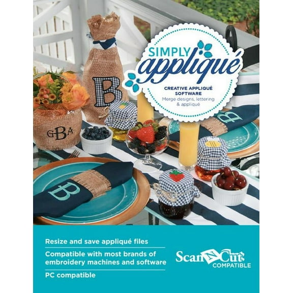 Brother Simply Appliqué Creative Embroidery Lettering Software for PC, Resize, Save, 206 Appliqué Designs 12 Fonts, 131 Embroideries and 8 Fonts SABESSADL