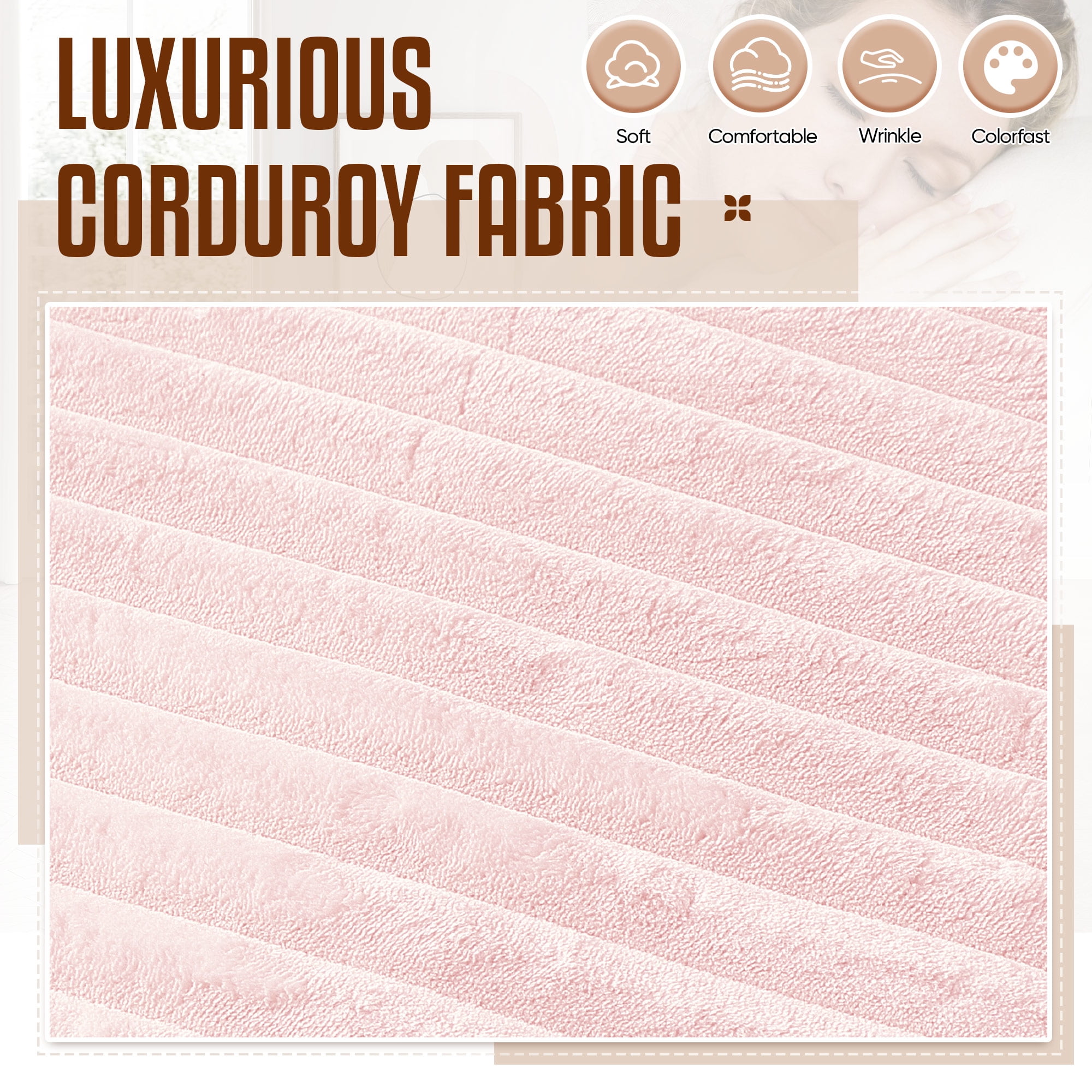 Dinosisco Corduroy Loveseat Sofa, Upholstered 3-Seater Sleeper Couch for Living Room, Pink