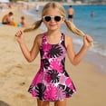 thumbnail image 3 of Uorisanigo Girls Swimsuit One Piece Pink Palm Leaf Polyester and Spandex Summer Swim Dress with Skirt Bathing Suit Swimwear Beach Sport, Size 3-4, 3 of 6
