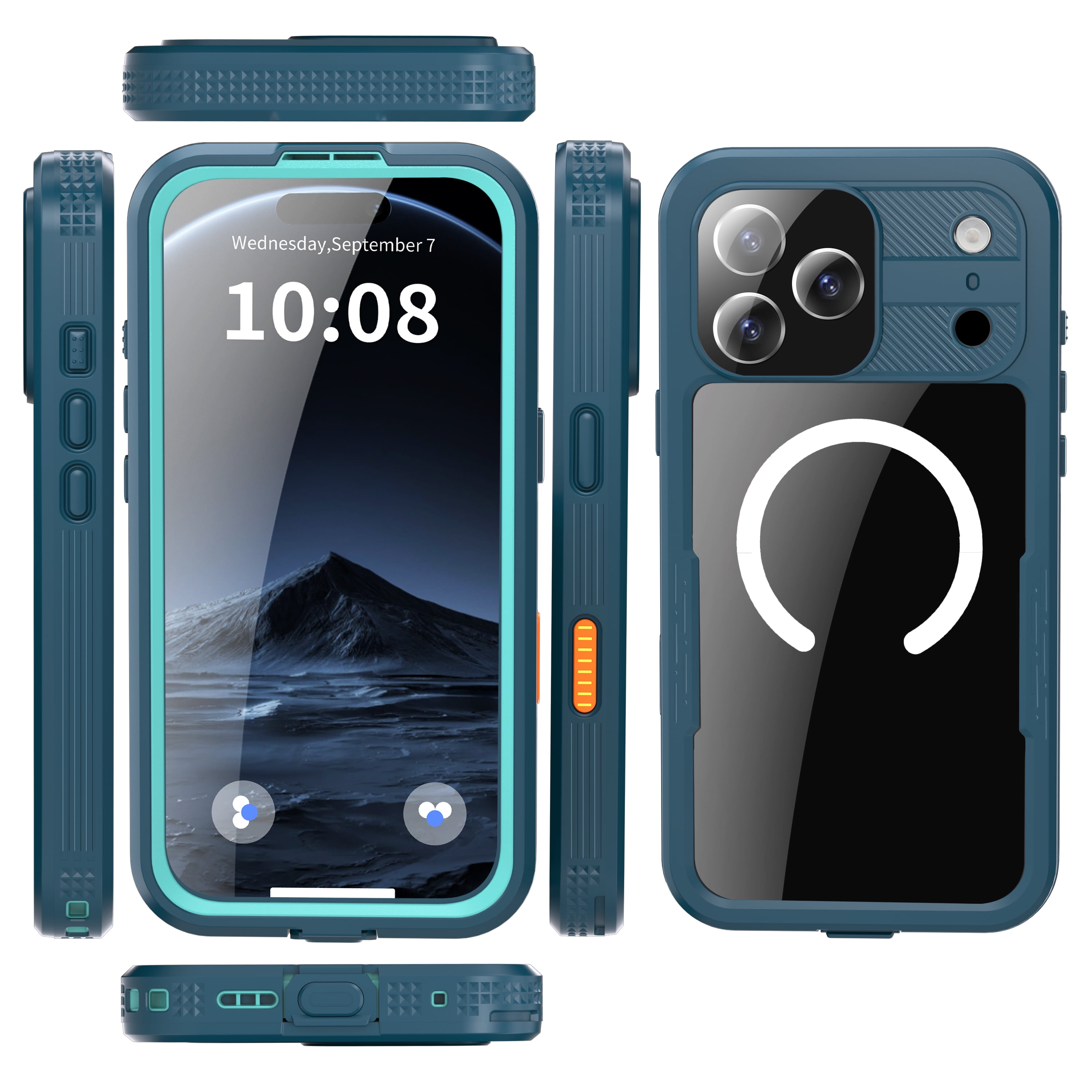 Dteck for iPhone 17 Pro Max Waterproof Case Compatible with MagSafe, Magnetic Waterproof Full Body IP68 Underwater Case Built-in Screen Protector Military Grade Shockproof Case for Men Women,Blue