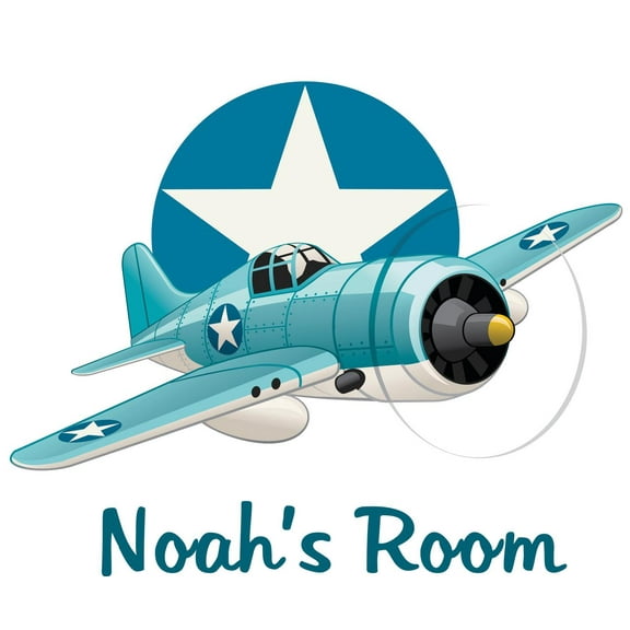 Personalized Name Vinyl Decal Sticker Custom Initial Wall Art Personalization Decor Airplane Flying Star Blue Boy Nursery Room Bedroom 14X14 Inches