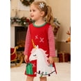 thumbnail image 2 of HILEELANG Toddler Girl Christmas Dress Red Unicorn Applique Cotton Casual Long Sleeve Tunic Playwear Dresses 2T, 2 of 8