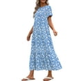 thumbnail image 3 of UVN Long Dresses for Women Summer Short Sleeve Casual Crewneck Maxi Dress with Pockets, 3 of 8