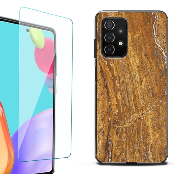 Slim-Fit Flexible TPU Gel Phone Case (black) for Samsung Galaxy A52 5G, with Tempered Glass Screen Protector, by OneToughShield ® - Marble / Earth