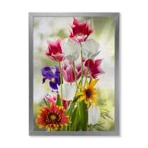 Designart 'Vibrant Purple Red and Yellow Wildflowers' Traditional Framed Art Print