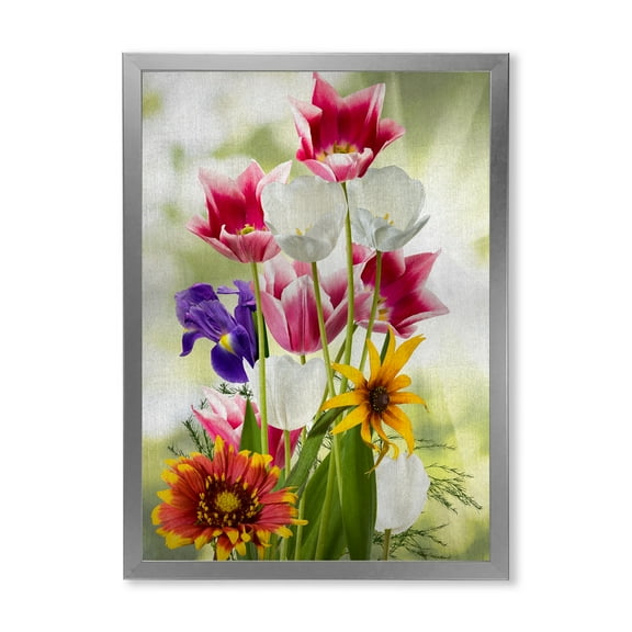 Designart 'Vibrant Purple Red and Yellow Wildflowers' Traditional Framed Art Print