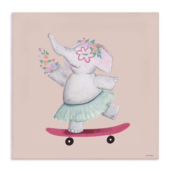 Stupell Industries Skateboarding Elephant with Flowers Canvas Wall Art, design by Rachel Nieman
