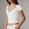 thumbnail image 5 of Women Slim V Neck Short Sleeved T Shirt Solid Color Sexy, 5 of 6