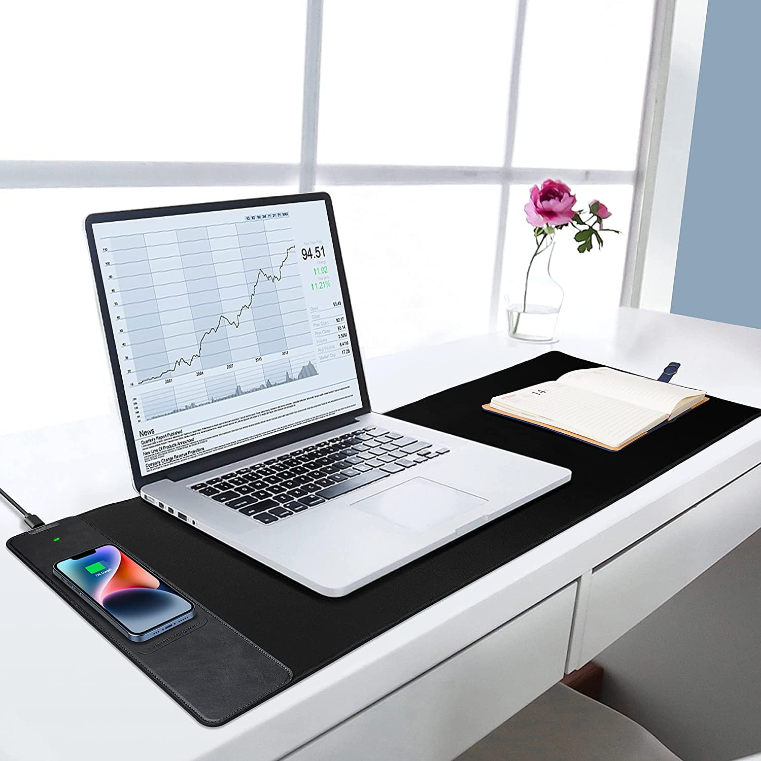 Miroddi Mouse Pad with Wireless Charging, Gaming Mousepad with 15W Wireless Charger, Large Desk Mat with Waterproof Non-Slip Rubber Base
