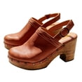 thumbnail image 4 of FSJ Women Slingback Clogs Wooden Block Heel Closed Round Toe Platform Studded Mules Buckle Strap Vintage Dress Slide Sandals Size 9 Brown, 4 of 4