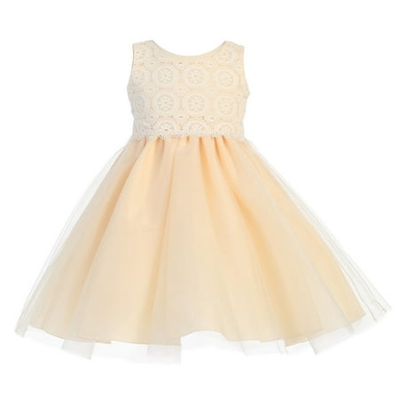 Little Girls Peach Lace Bodice Tulle Easter Flower Girl Dress 4T ...