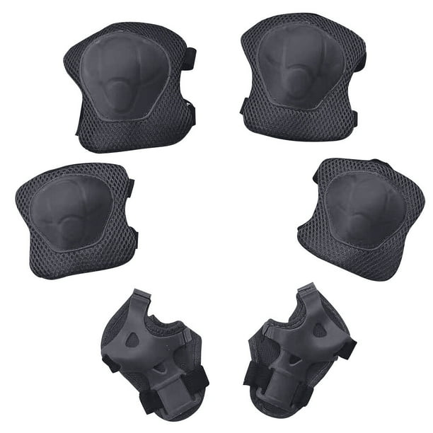 Eigraketly 6 unids/set equipo de protección para niños, muñequeras deportivas, coderas, rodilleras para patinaje, monopatín, ciclismo, Ropa Deportiva, Zapatos Negro