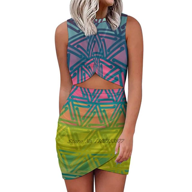 Ahuriri Robe d'Été Ample à Poches Imprimé Mode Manches Courtes Col en V Robe Trapèze Maori Maoridesign Ahuriri