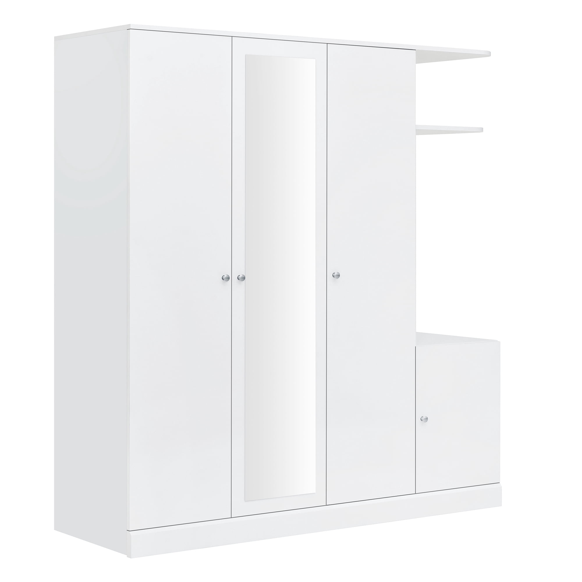 Euroco 4 Door Wardrobe with Drawers and Shelves, Wood Armoire with Mirror and Shelves, White