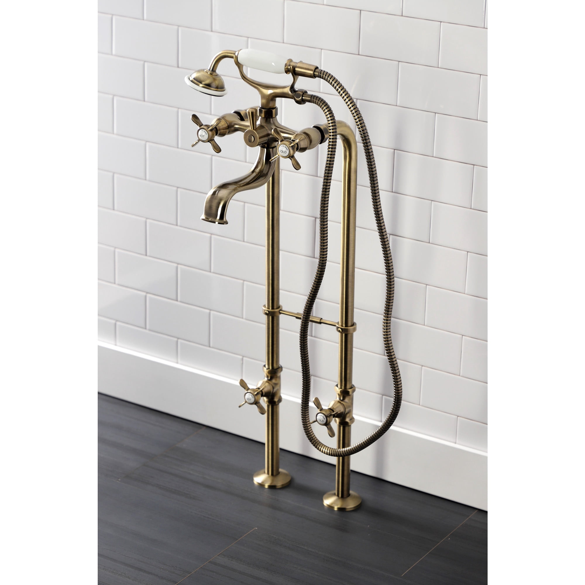 Kingston Brass CCK246K3 Essex Freestanding Clawfoot Tub Faucet Package with Supply Line, Antique Brass