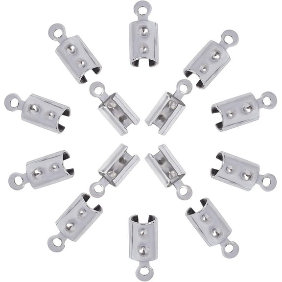 Tarnish Resistant 304 Stainless Steel Cord End Folding Crimp Ends Fold Over Crimp Cord Ends Stainless Steel Color 12x6.5x6.5mm Hole: 1.2mm