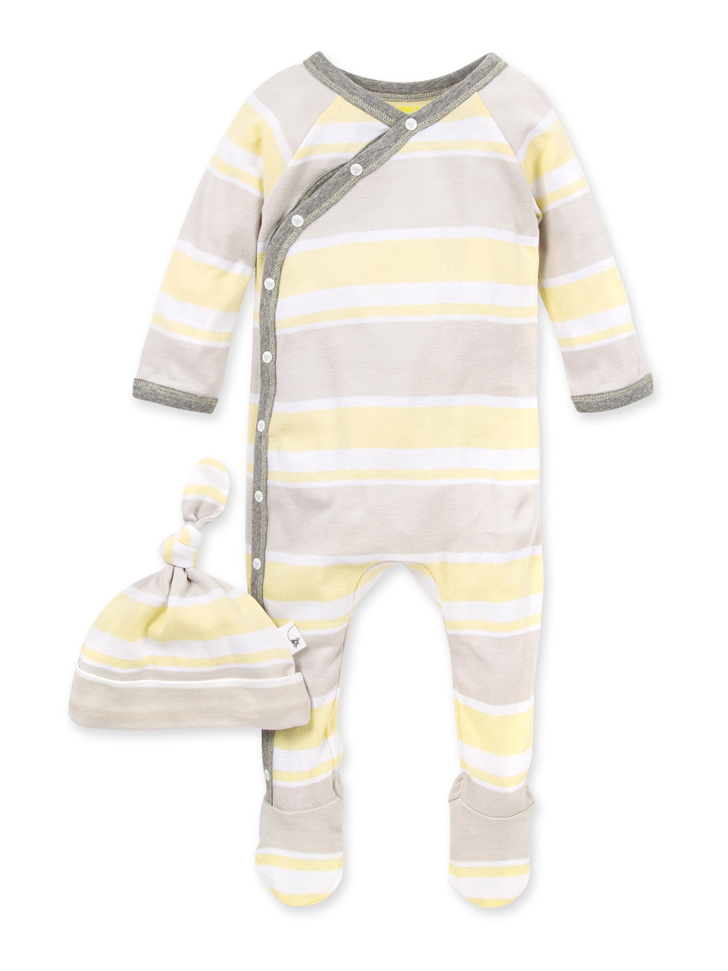 Burts Bees Baby Boy Organic Coverall Hat Set Size 9 12 18 24 Months Gray Striped 