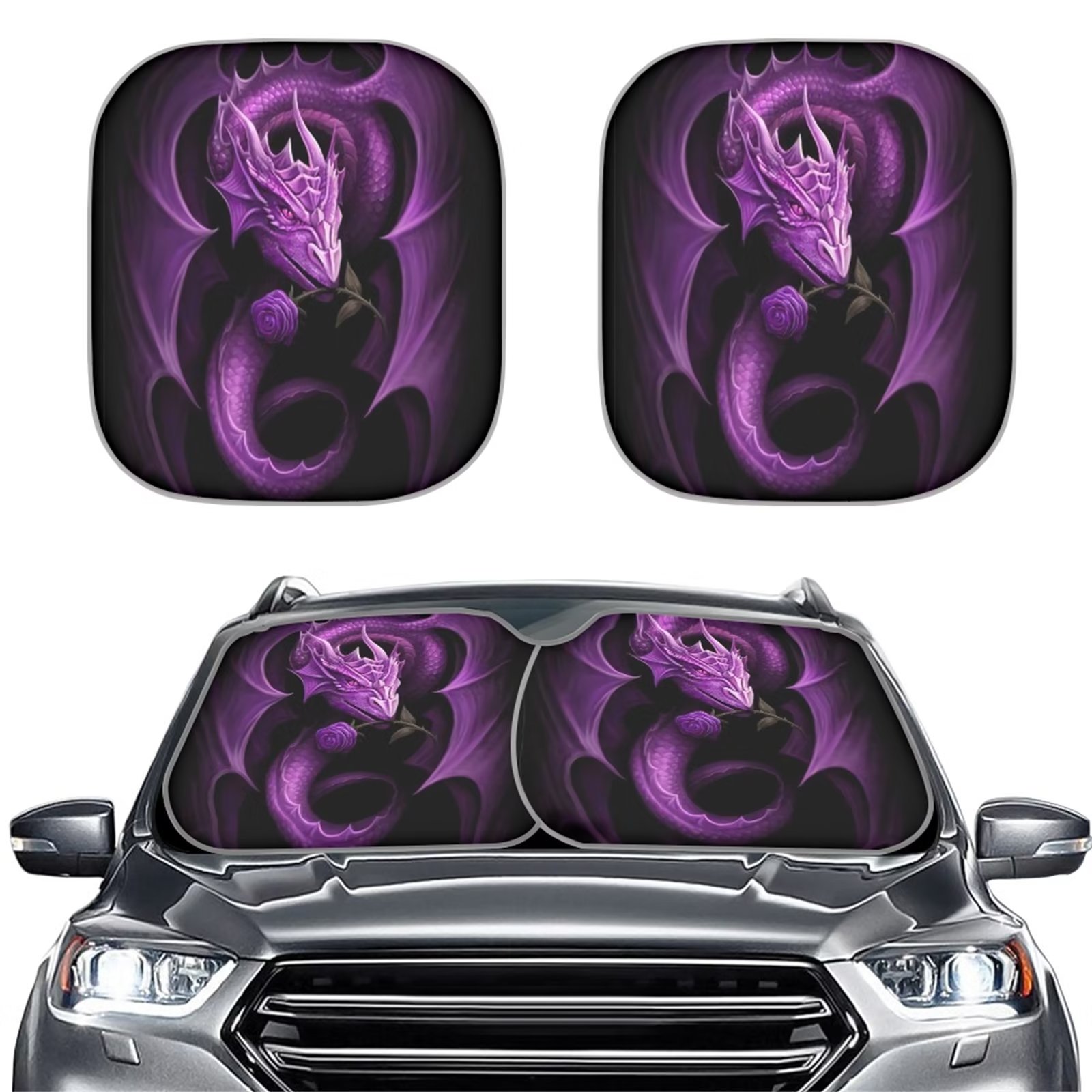 FKELYI Purple Floral Dragon Car Accessories AntiDirty Sunshade for Car Windshield Fit for Most