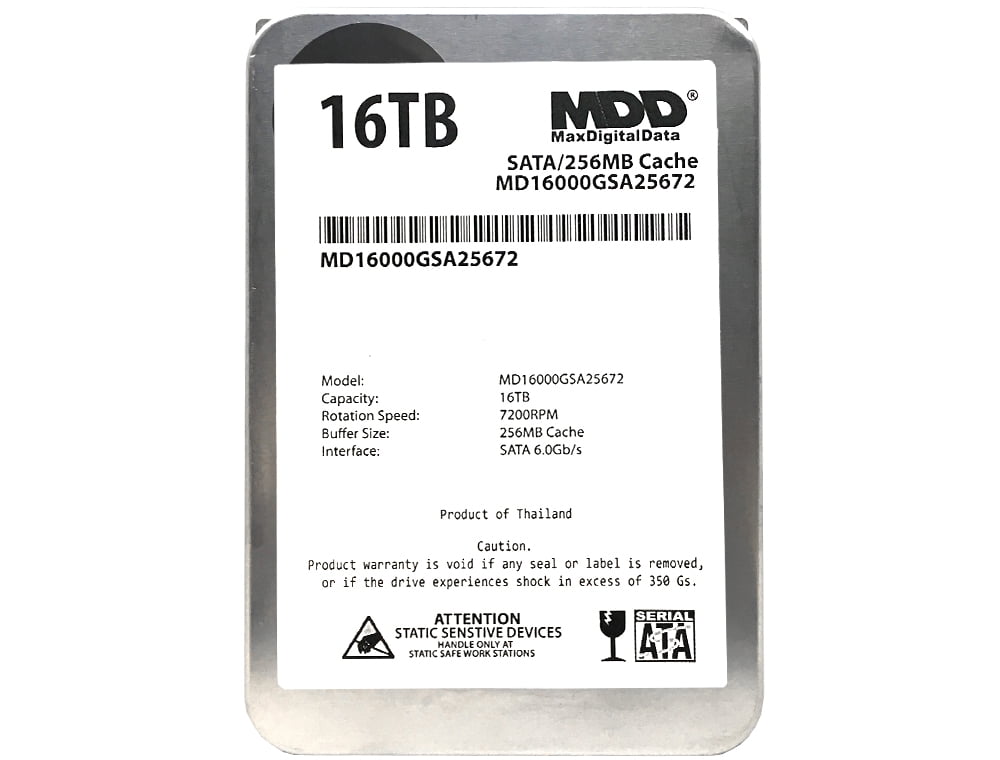 MaxDigitalData (MD16000GSA25672) 16TB 7200RPM SATA 6Gb/s 256MB Cache 3.5" Internal Desktop Hard Drive - 3 Years Warranty