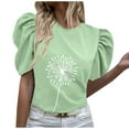 thumbnail image 1 of Hauts d'Été pour Femmes Col Rond Imprimé Floral Manches Courtes Bouffantes Blouse Habillée Décontractée Confortable pour Sortir, 1 of 7