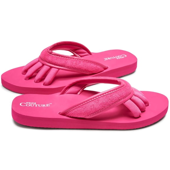 Pedi Couture: Pedicure Sandals - Fuchsia Pink, Medium - Womens Slip-Ons, Toe Separators For Non-Smudge Nail Polish, 1" Foam Sole, Padded Leather Strap