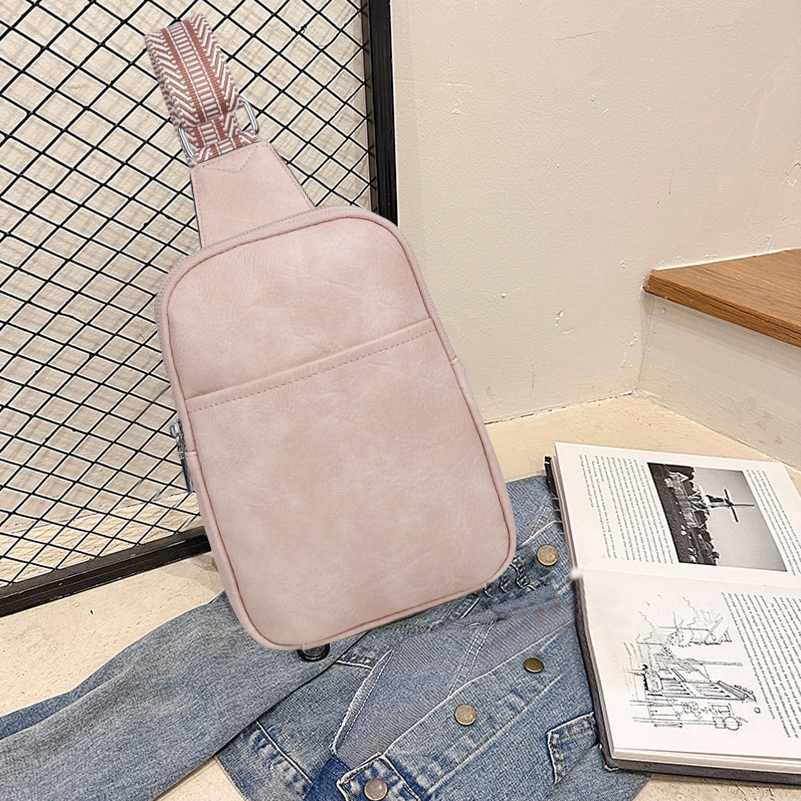 ruhuadgb Crossbody Fanny Pack with Zipper Large Capacity Wear Resistant Faux Leather Small Sling Bag Chest Bag for Women
