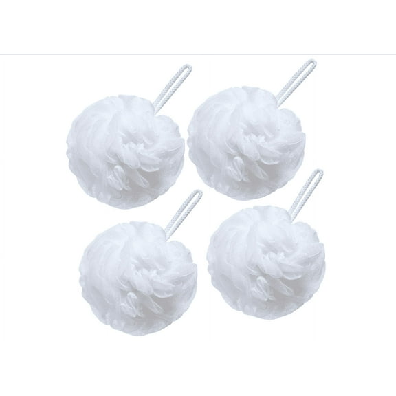 4 Exfoliating Bath Puff Super Soft Wash Ruffles for Bathtub and Shower, Skin Scrubbing and Body Exfoliating Ball Loofah Sponges Easiest and Most Effective Way to Exfoliate (Four Bath Ruffles,White)