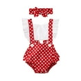 thumbnail image 1 of ITFABS Baby Girls Ruffles Sleeve Jumpsuit Polka Dot Print Romper +Bow Headband, 1 of 8