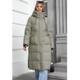 thumbnail image 2 of Women's Winter Khaki Hooded Stand Collar Long Down Jacket - Internal/External Pockets, Windproof Waterproof Warm, S, 2 of 11