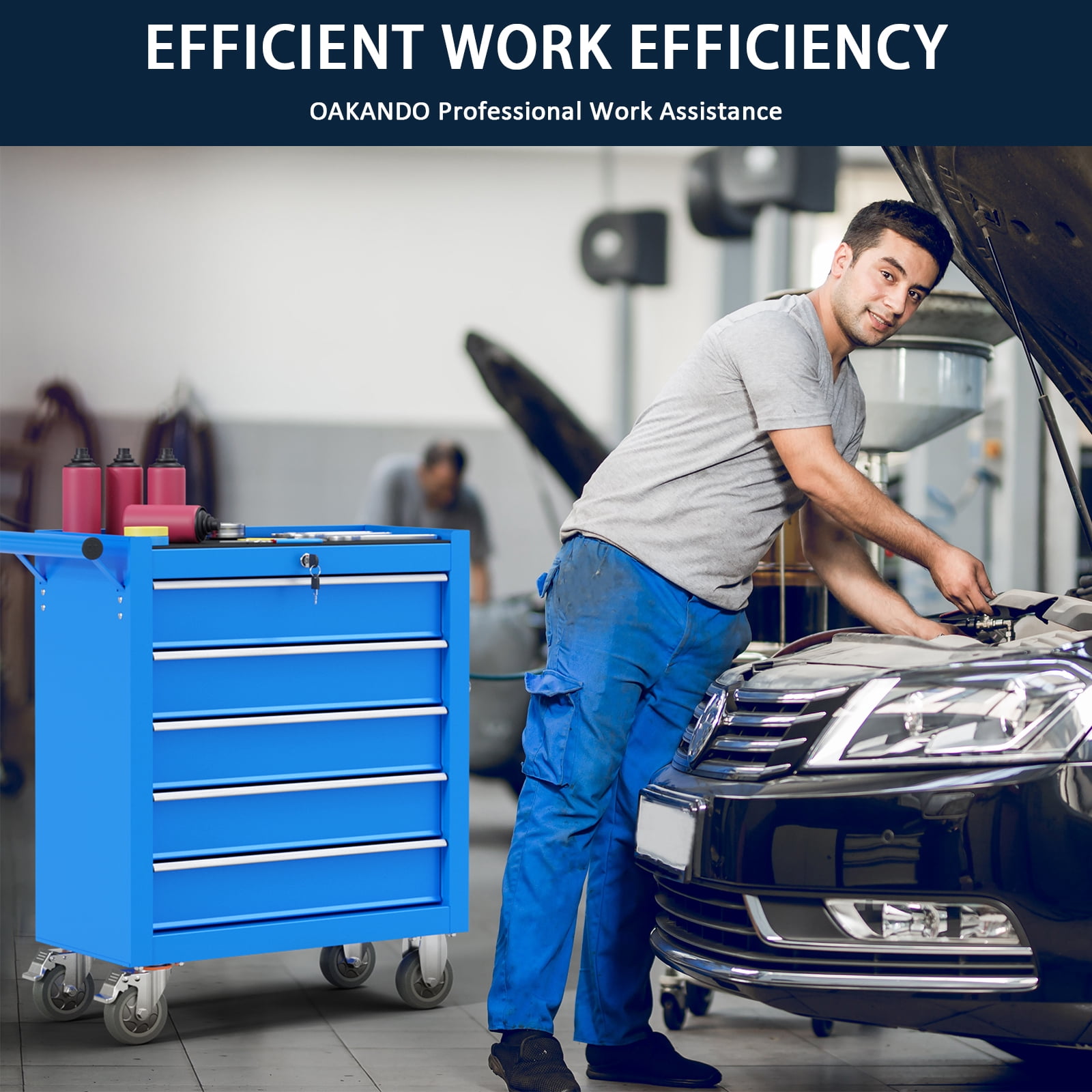 Odaof, 52.8 lbs, 24.4" Steel 5-Drawer Rolling Tool Chest Blue