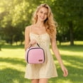 thumbnail image 3 of Lunch Bag, Plain Color Zippered Handheld Insulated Thermal Cooler D Style Bento Box for Work Office Picnic Travel Outdoor Lightweight Durable Food Container 5.91x9.84x7.48in Pink, 3 of 4