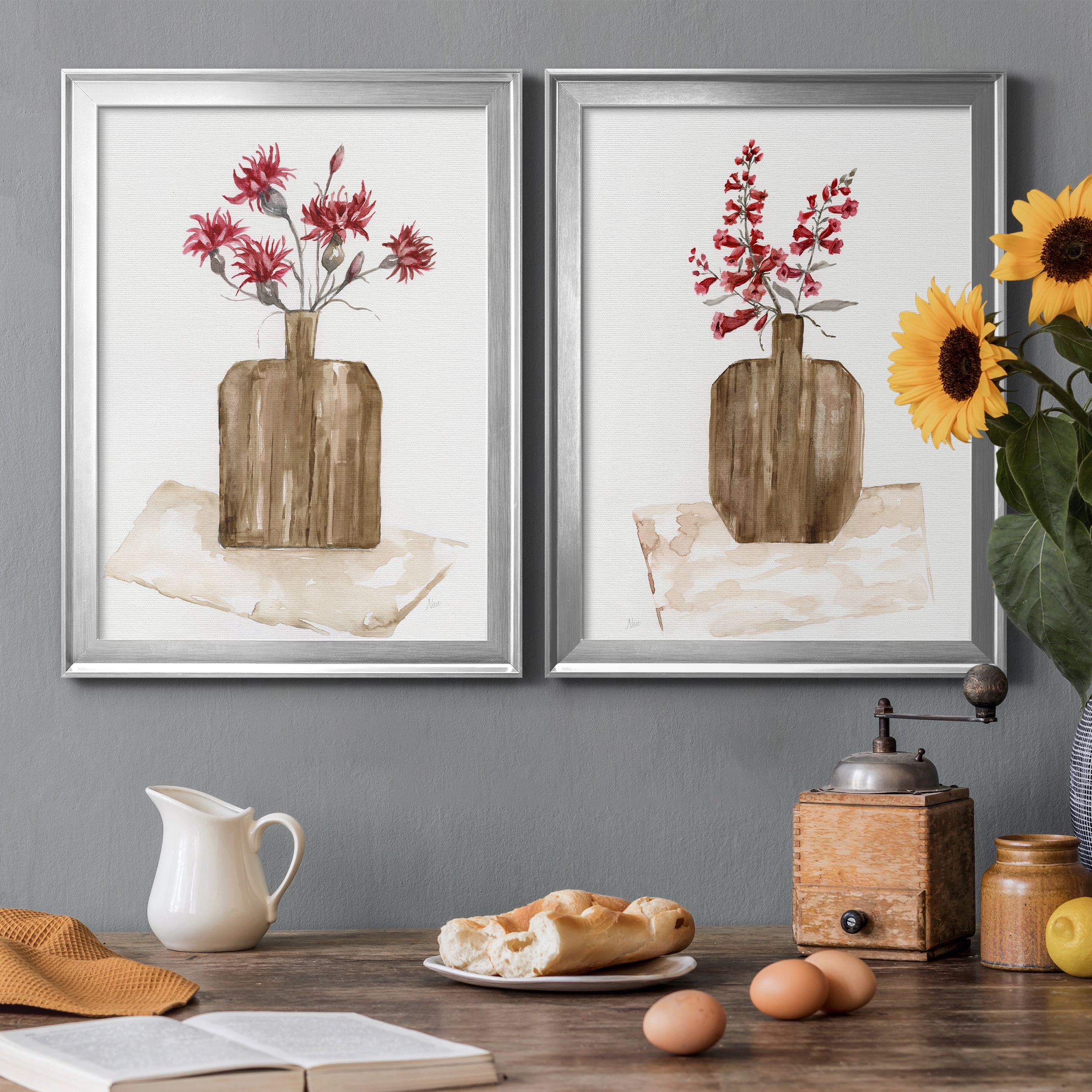 2 Piece Set Simply Country I Premium Framed Canvas - Ready to Hang - 18.5 x 24.5 Each - Silver Frame