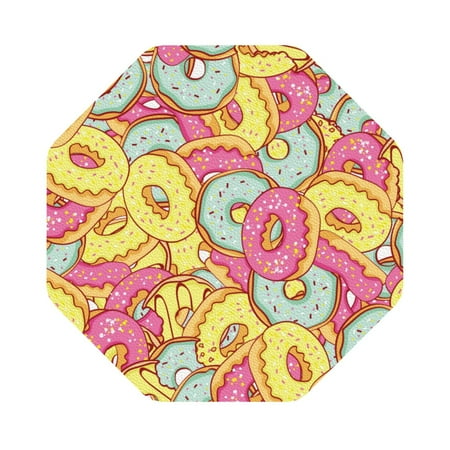 

Coaee Pink Donut and Blue Print Leather Coasters Set of 6 Non-Slip Washable Cup Coasters for Home Office Bar Octagon