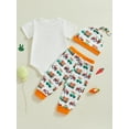 thumbnail image 5 of Baby Toddler Boys Easter Outfit,3 6 12 18 Months Short Sleeve Embroidery Romper with Truck Carrot Print Pants Hat Infant Clothes, 5 of 9