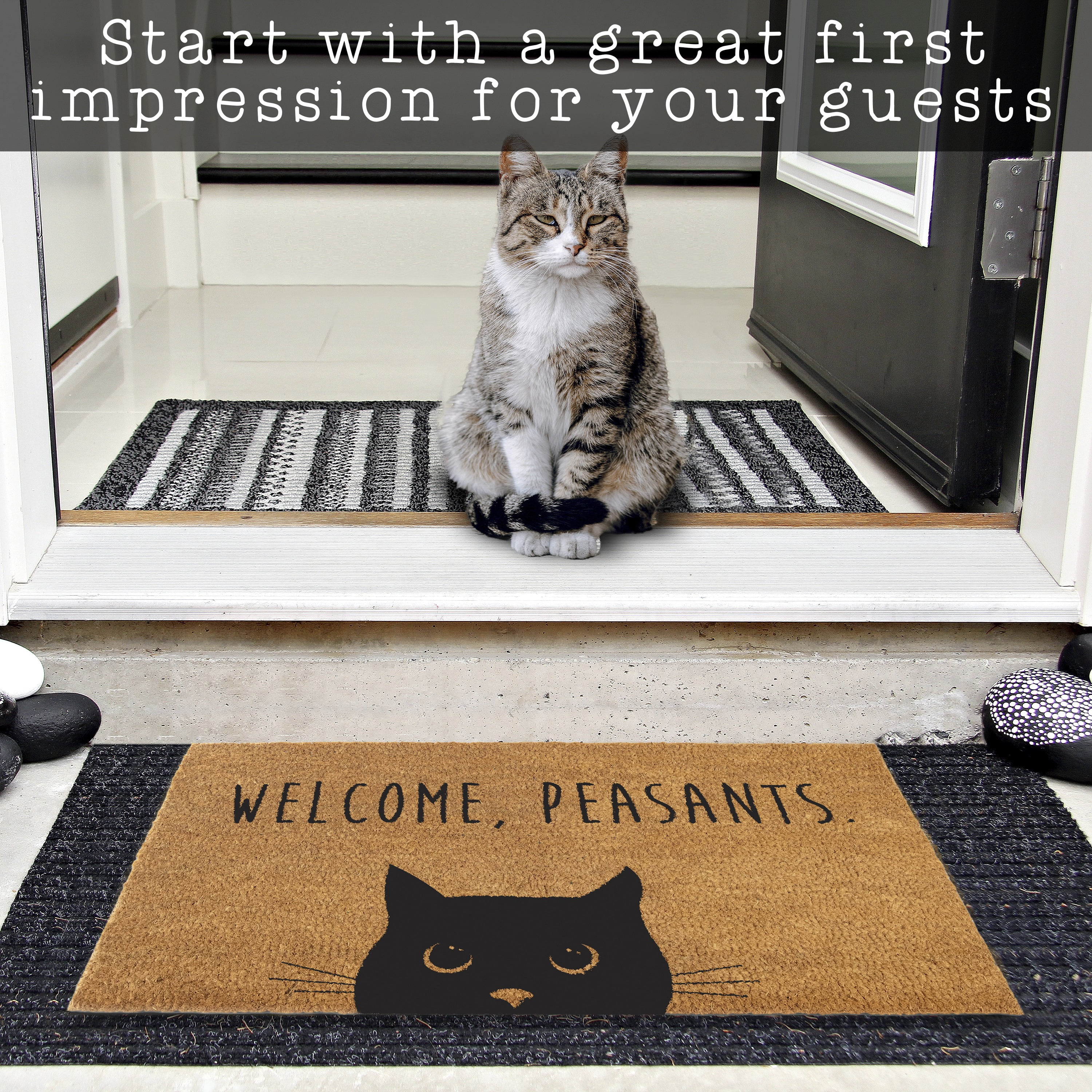 MAINEVENT Welcome Peasants Cat Doormat 30x17 Inch, Funny Outdoor Welcome Mat for Outside