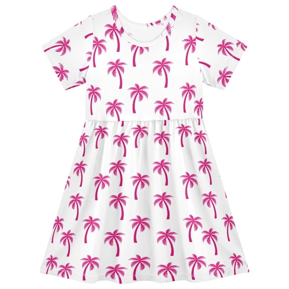 joogoo Palm Trees Pink Girls' Short Sleeve Dress Kids Dresses 5-6T