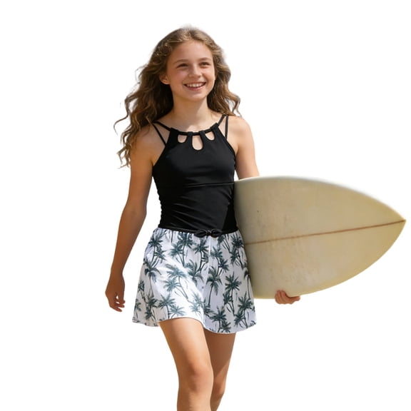 Kiijoy Girls One-Piece Swimsuit Cover up Skirt Beach Bathing Suit Swimwear, Sizes 7-16