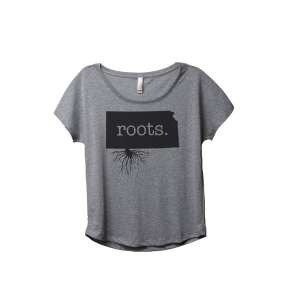 Thread Tank Home Roots State Kansas KS Women's Relaxed Slouchy Dolman T-Shirt Tee Heather Grey Small
