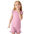 thumbnail image 2 of WOYY Girls Outfits Cotton Ribbed Flutter Sleeve T-Shirt Shorts Set, Sizes 1-2, 2 of 8