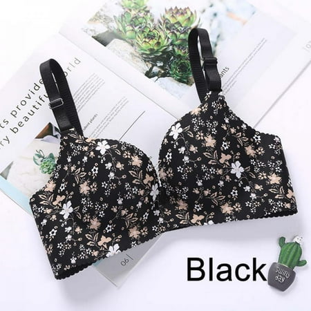 

Greyghost Thin Section Bra without Steel Ring Gathers A Piece of Seamless Bra Fashion Print 3/5 Cup Gathered Underwear Black 70C