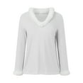 thumbnail image 4 of zaveiop Merry Christmas Sweaters for Women Faux Fur Trim V Neck Sweatshirts Graphic Xmas Long Sleeve Holiday Pullover (White, M), 4 of 5